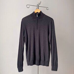 🍂 Modern Robert Graham Dark Gray Fine Knit Wool Zip-Up Preppy Sweater